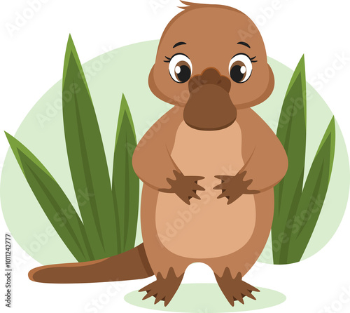 Vector children's cute cartoon style illustration of the Australian platypus for children's products photo