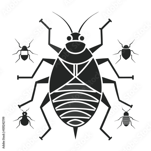 Bug line icon vector illustration set Bedbug insect silhouette on white background