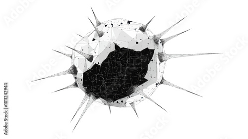 Polygonal Low-Poly Vector Illustration of Cancer Cell with Thin Lines and Dots on White Background for Medical and Health Concepts