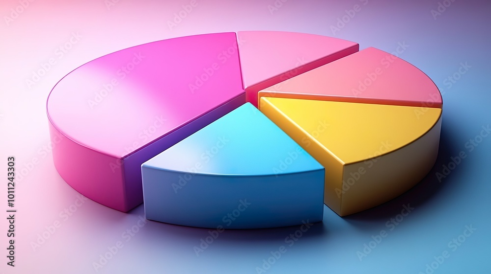 Fototapeta premium Colorful 3D pie chart with five segments, representing statistical data in a clean and modern design