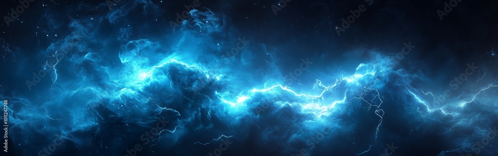 Intense Blue Lightning and Electric Energy Burst in a Dark Sky for Dynamic Technology Background Intense Blue Lightning and Electric Energy Burst in a Dark Sky for Dynamic Technology Background