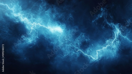 Intense Blue Lightning and Electric Energy Burst in a Dark Sky for Dynamic Technology Background