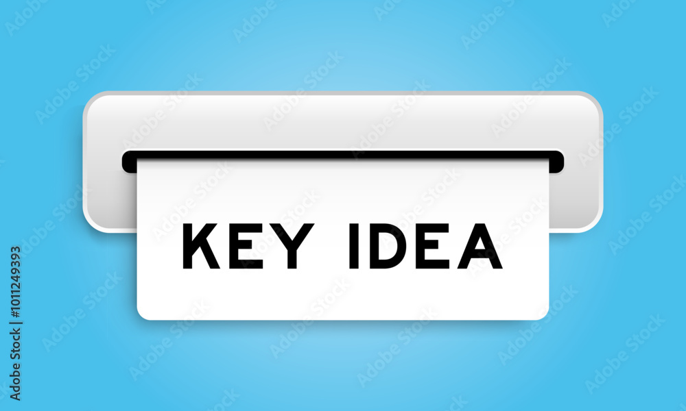 White coupon banner with word key idea from machine on blue color background White coupon banner with word key idea from machine on blue color background