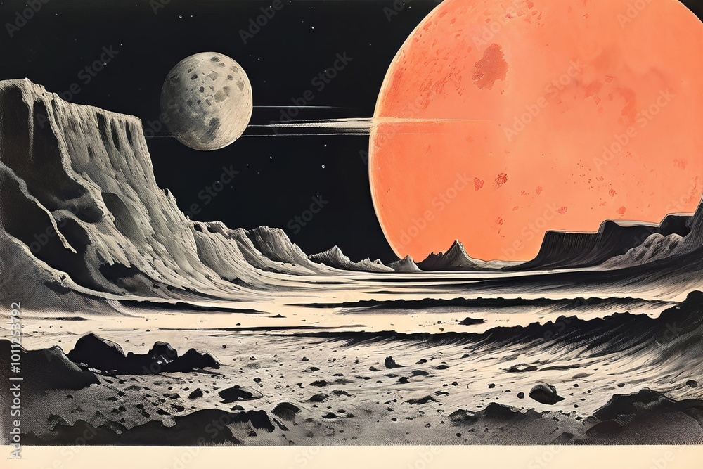 custom made wallpaper toronto digital lithography lunar landscape vintage style print of the lunar su