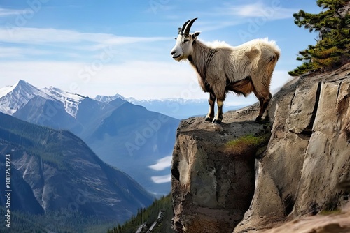  mountain goat perched on precarious cliff edge sure footed