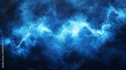 Intense Blue Lightning and Electric Energy Burst in a Dark Sky for Dynamic Technology Background