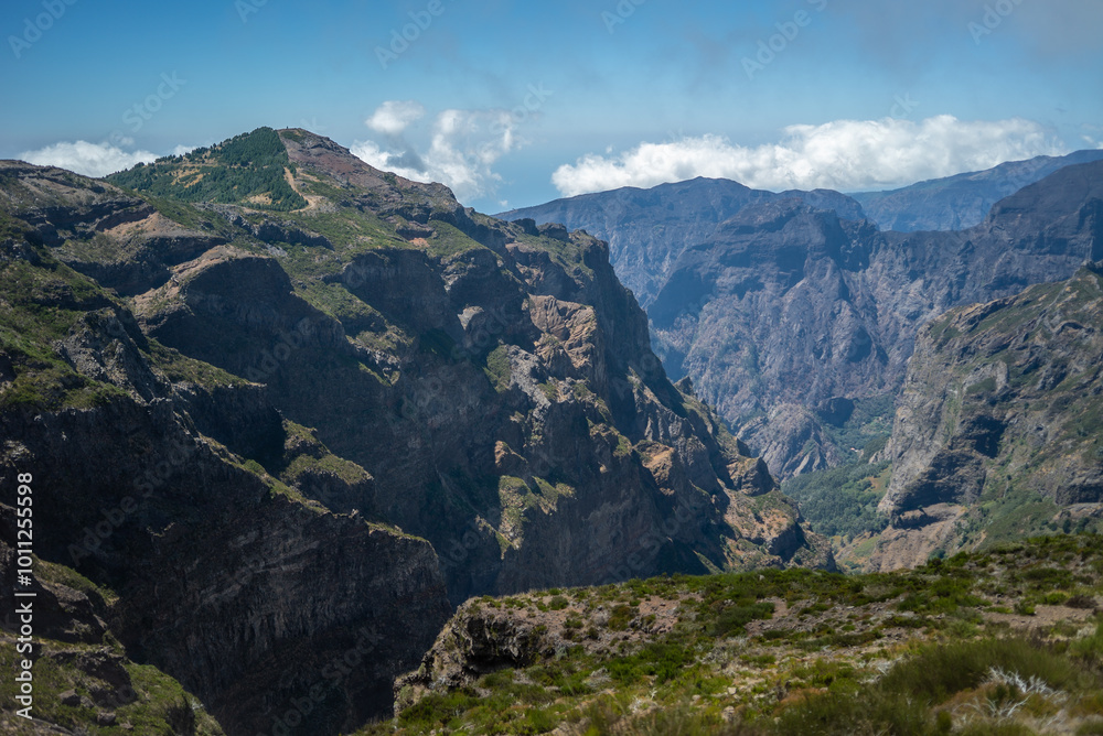 Naklejka premium Hidden Valleys of Madeira's Foggy Mountains