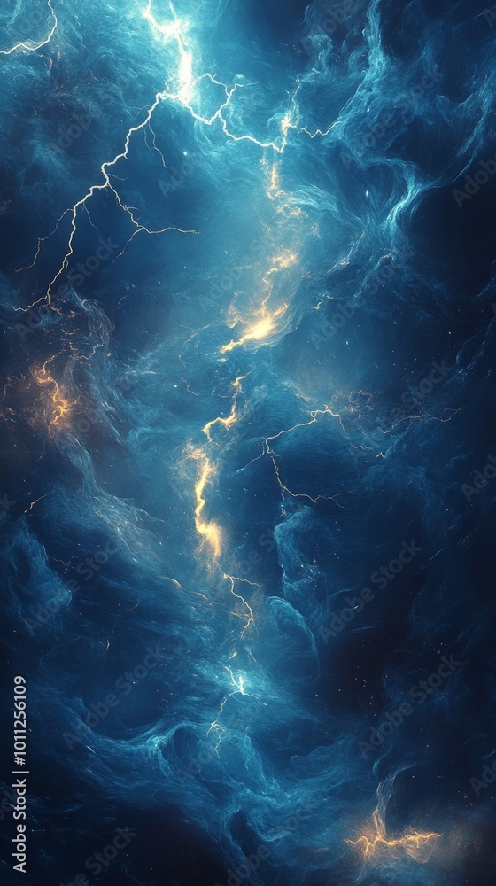Intense Blue Lightning and Electric Energy Burst in a Dark Sky for Dynamic Technology Background