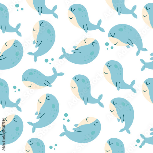 Seamless pattern cute dolphin  hand drawn