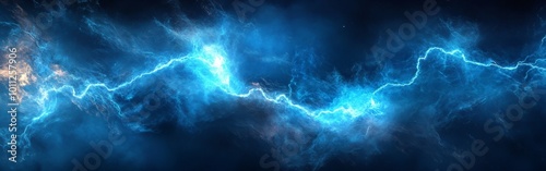 Intense Blue Lightning and Electric Energy Burst in a Dark Sky for Dynamic Technology Background