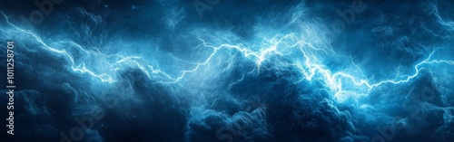 Intense Blue Lightning and Electric Energy Burst in a Dark Sky for Dynamic Technology Background