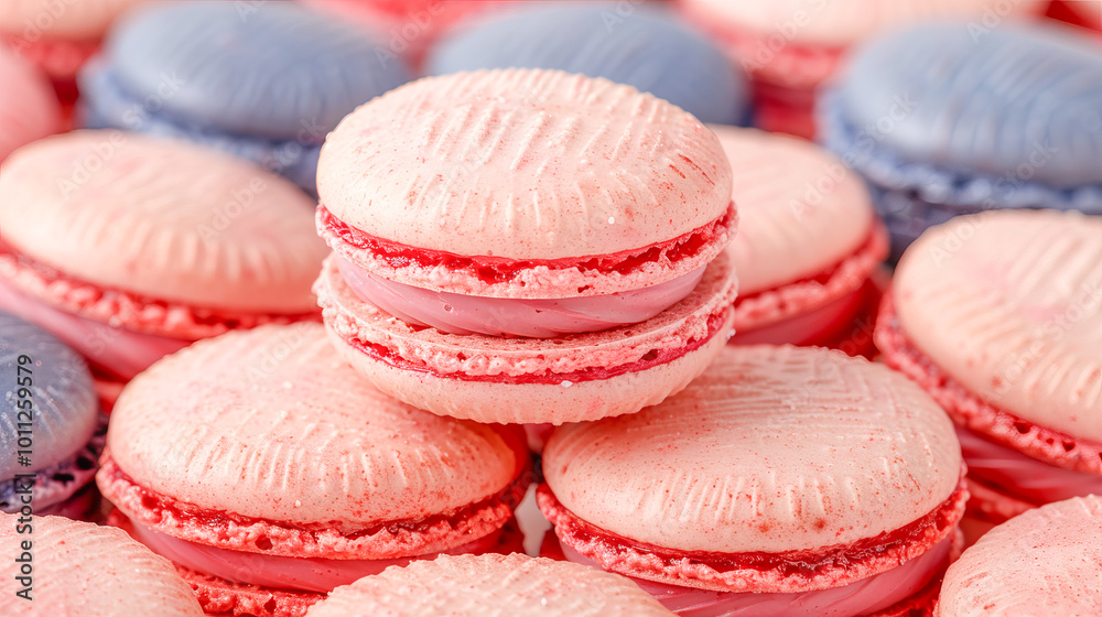 Delicious pink and purple macarons forming a tasty background Delicious pink and purple macarons forming a tasty background