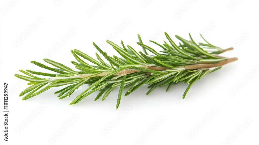 A sprig of fresh rosemary, isolated on a clean white background, showcasing its vibrant green color and needle-like leaves for culinary concepts. A sprig of fresh rosemary, isolated on a clean white background, showcasing its vibrant green color and needle-like leaves for culinary concepts.