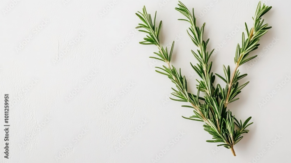 A sprig of fresh rosemary, isolated on a clean white background, showcasing its vibrant green color and needle-like leaves for culinary concepts. A sprig of fresh rosemary, isolated on a clean white background, showcasing its vibrant green color and needle-like leaves for culinary concepts.