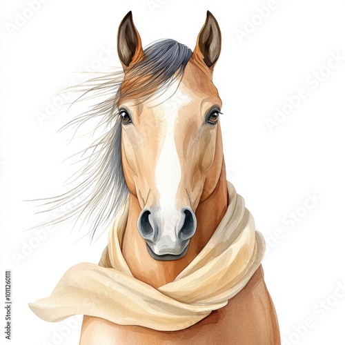 Elegant horse portrait, white isolate background