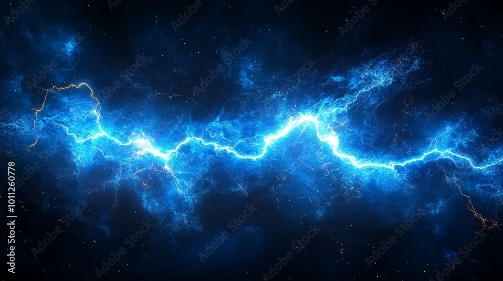 Intense Blue Lightning and Electric Energy Burst in a Dark Sky for Dynamic Technology Background Intense Blue Lightning and Electric Energy Burst in a Dark Sky for Dynamic Technology Background
