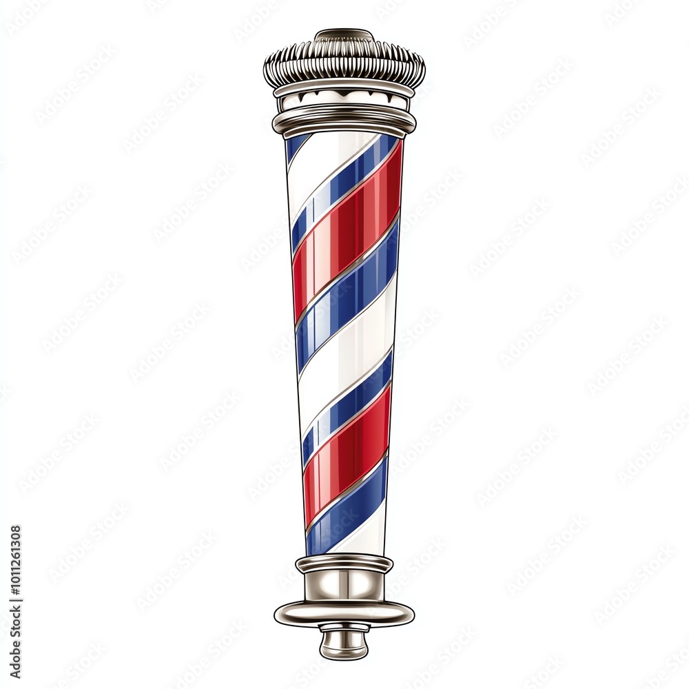 Barber pole with red, white, and blue stripes, white isolated background. Barber pole with red, white, and blue stripes, white isolated background.