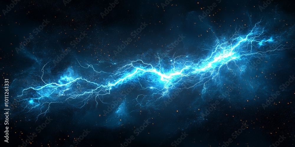 Intense Blue Lightning and Electric Energy Burst in a Dark Sky for Dynamic Technology Background