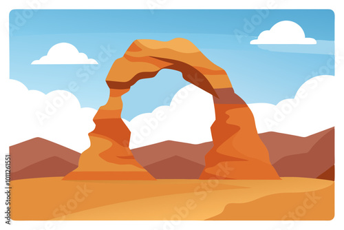 Explore a Vector Illustration of a Natural Stone Arch Formation in a Dry Desert Landscape
