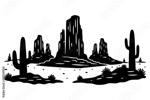 Captivating Desert Landscape Featuring Towering Red Rock Formations Vector Art
