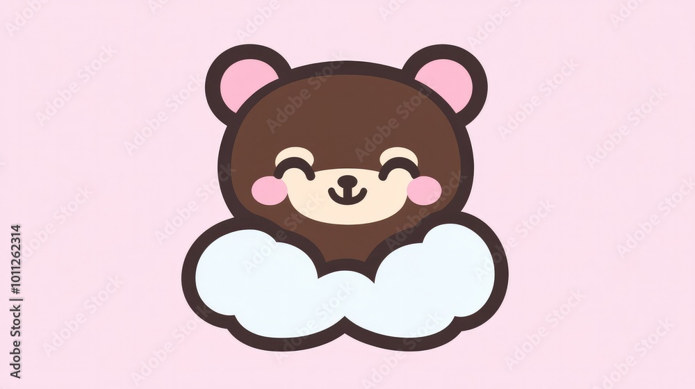 Naklejka premium A baby bear sleeping on a cloud with a pastel lavender background, perfect for children's book covers or nursery decorations.