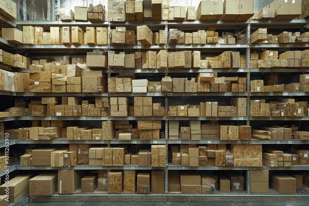 A Wall of Cardboard Boxes in a Warehouse A Wall of Cardboard Boxes in a Warehouse