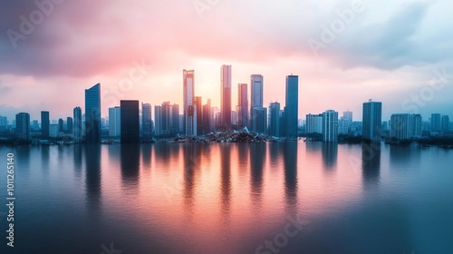 High-tech urban landscape being overtaken by sudden flash floods, skyscrapers and modern structures crumbling under the weight of climate disaster, showing urban fragility