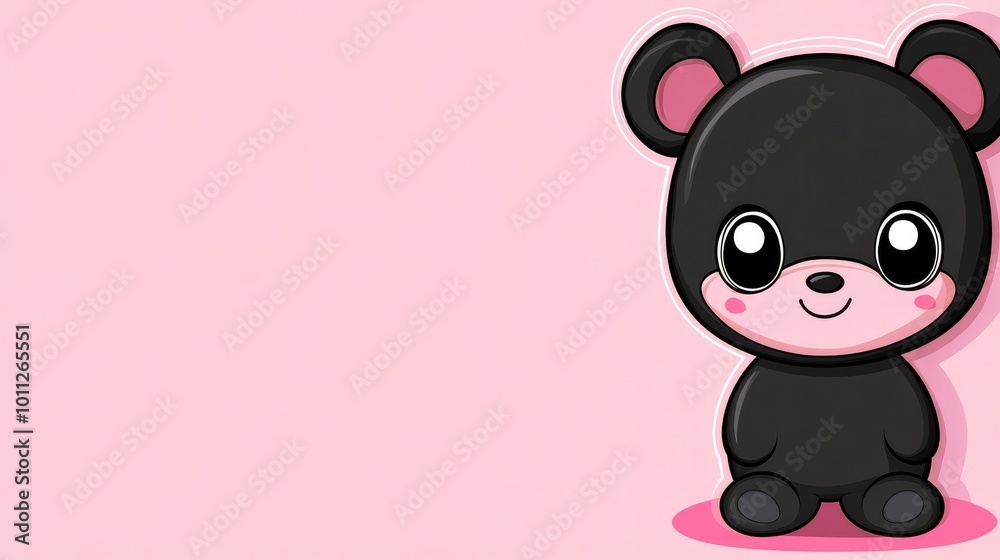 A cute cartoon bear with a big smile, standing on a pastel pink background, perfect for children's products and playful designs.