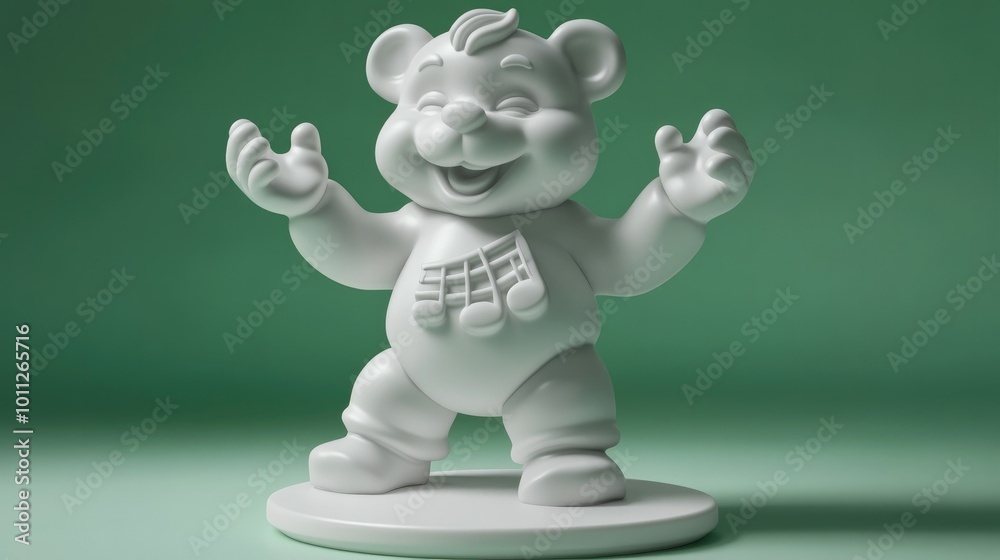 A dancing cartoon bear with music notes, placed on a pastel mint background, evoking joy and lighthearted fun for young audiences. A dancing cartoon bear with music notes, placed on a pastel mint background, evoking joy and lighthearted fun for young audiences.