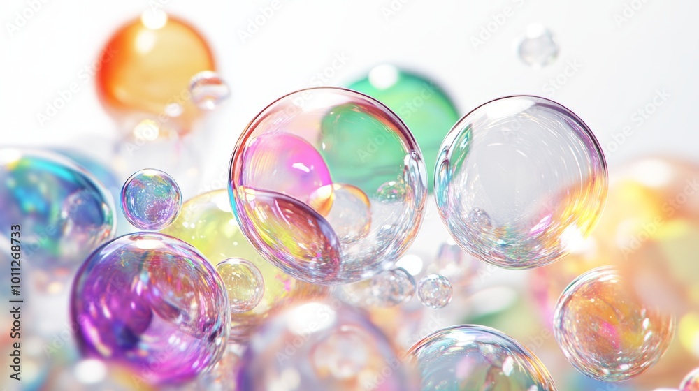 Multi colored bubbles with light effect against white background Multi colored bubbles with light effect against white background