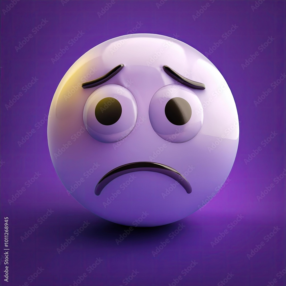 Fototapeta premium Sad Emoji Face with Big Eyes on Purple Background