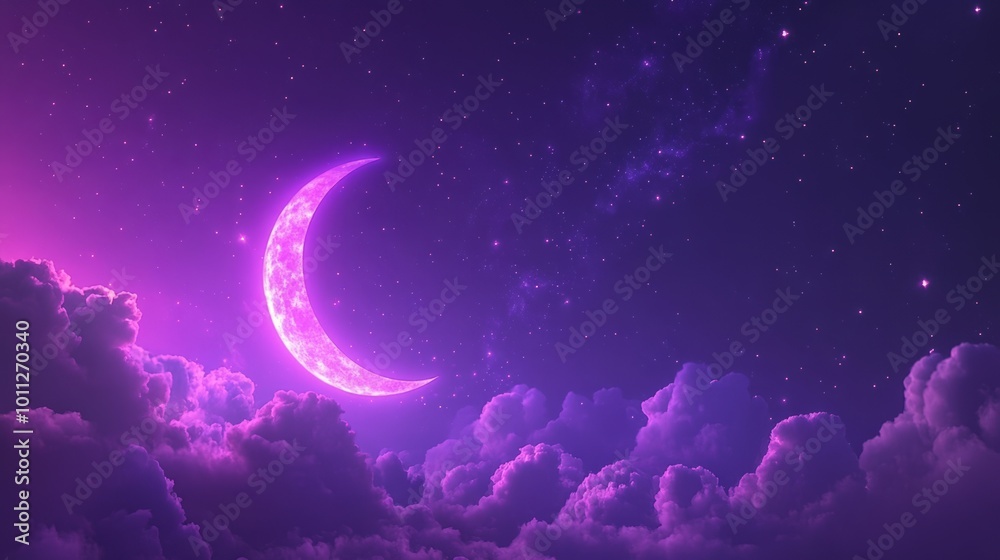Dreamy purple night sky with luminous crescent moon wispy clouds and twinkling stars celestial phone wallpaper Dreamy purple night sky with luminous crescent moon wispy clouds and twinkling stars celestial phone wallpaper