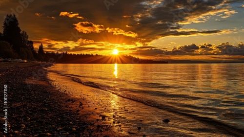 Golden sunset over Seahurst Beach, Burien. photo