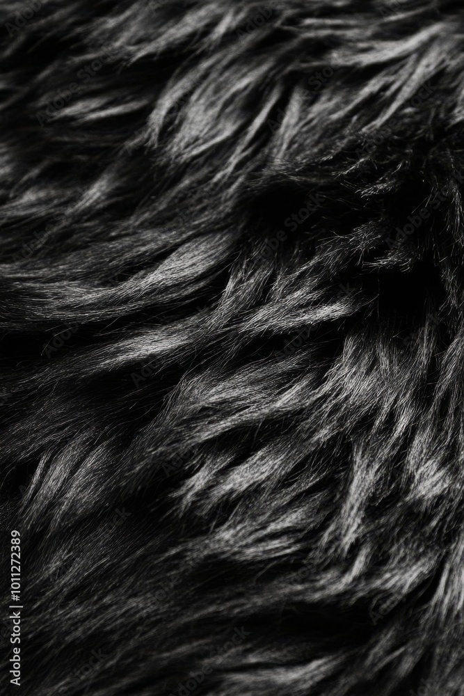 Naklejka premium Black Fur Texture, Soft and Fluffy Background. Abstract Pattern, Luxury and Elegance Concept.