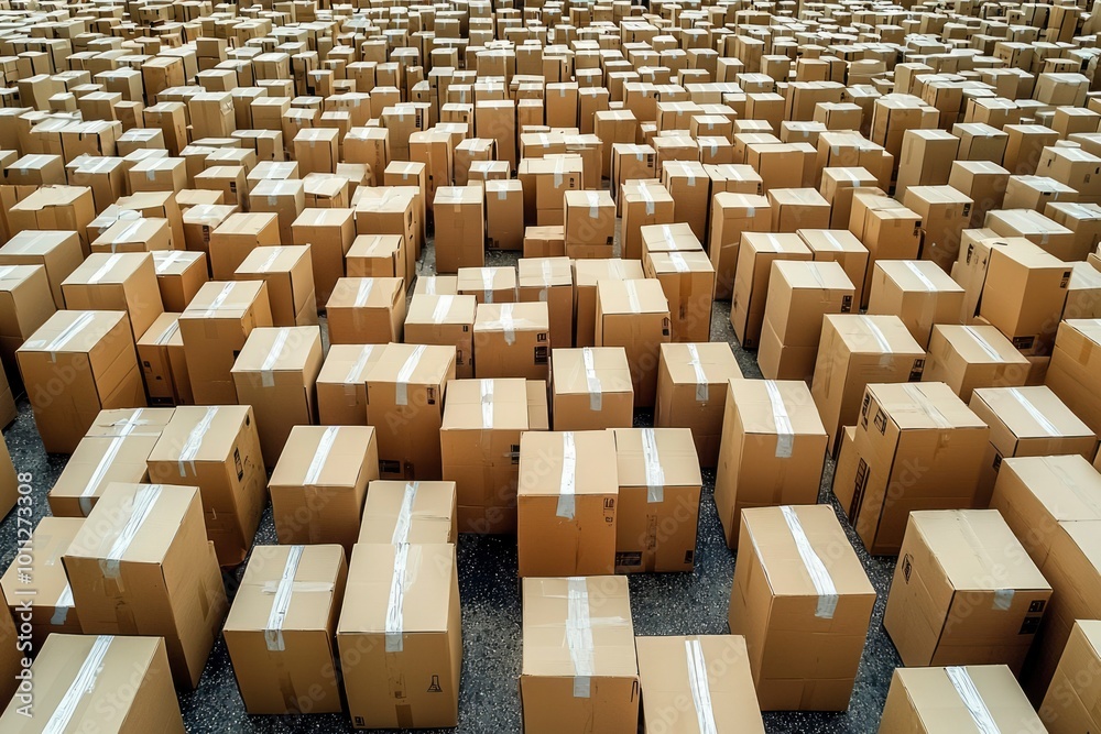 Fototapeta premium A Large Collection of Cardboard Boxes Stacked in a Warehouse