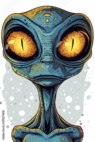 A blue alien with yellow eyes and a yellow stripe on its face. The alien has a creepy, menacing look to it