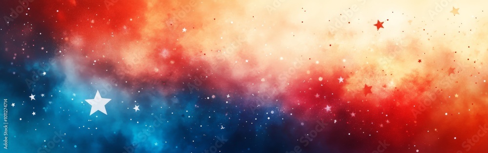 Fototapeta premium Patriotic Watercolor Red White Blue Stars Abstract for USA Holiday Celebrations