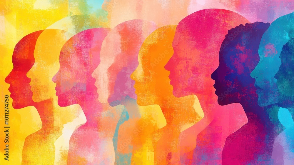 Diverse People Profiles, Watercolor Silhouette Background Diverse People Profiles, Watercolor Silhouette Background