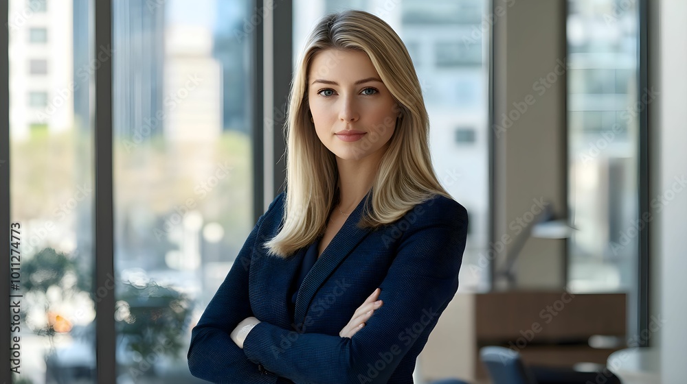 Obraz premium portret biznesowy, blond włosy, elegancka kobieta, biuro, niska przysłona, płytka głębia ostrości, korporacyjne, profesjonalna fotografia, realistyczna struktura skóry, światło naturalne, zbliżenie tw