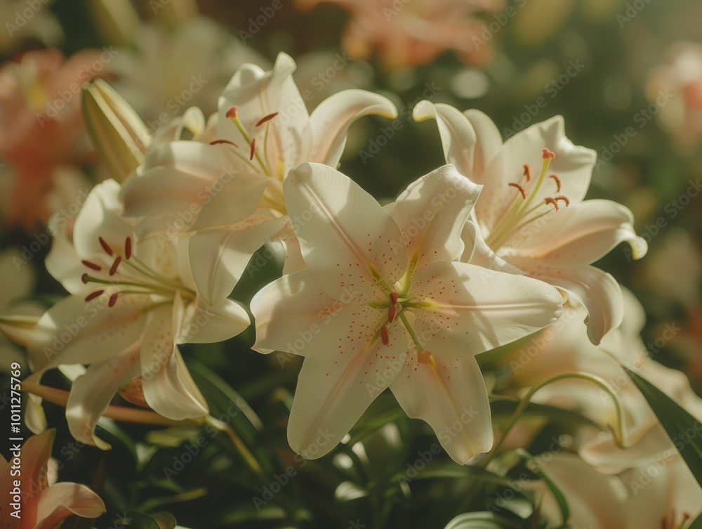 Close-Up of Realistic Lilies in Soft Light Close-Up of Realistic Lilies in Soft Light