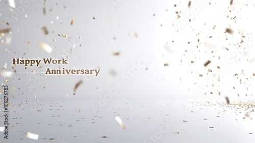 A festive graphic celebrating a work anniversary with confetti and the message 