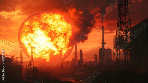 Nuclear Reactor Meltdown, Burning Core, Catastrophe, Apocalypse. photo