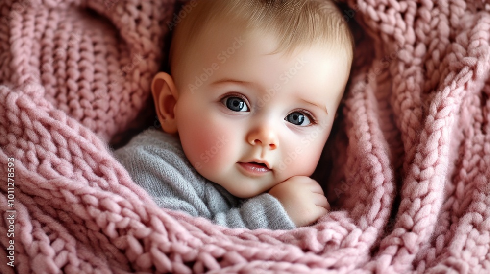 Tiny human on knitted blanket. Tiny human on knitted blanket.