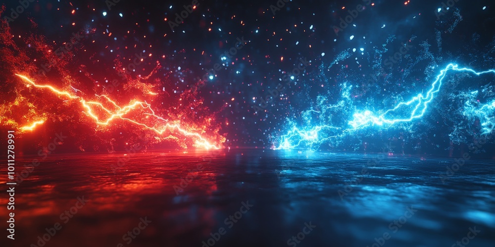 Holographic Versus Logo with Neon Lightning Flashes for Cyber Sport Tournament Screen Holographic Versus Logo with Neon Lightning Flashes for Cyber Sport Tournament Screen