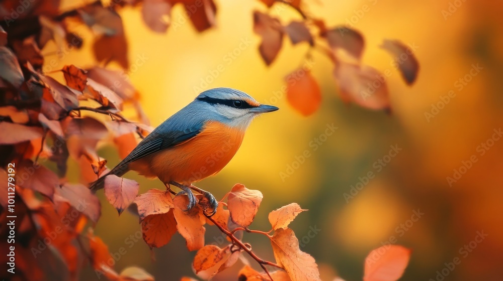 Cute bird on fall foliage. Cute bird on fall foliage.