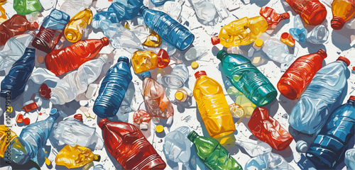 Vector drawing of crumpled plastic bottles, plastic trash .Generative AI