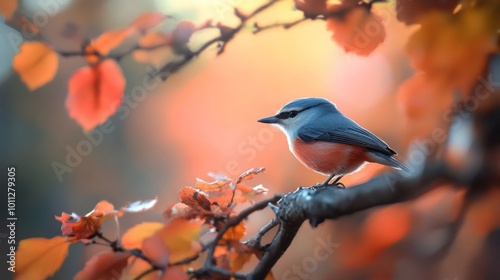 Krupers Nuthatch on autumn background. photo