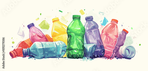 Vector drawing of crumpled plastic bottles, plastic trash .Generative AI