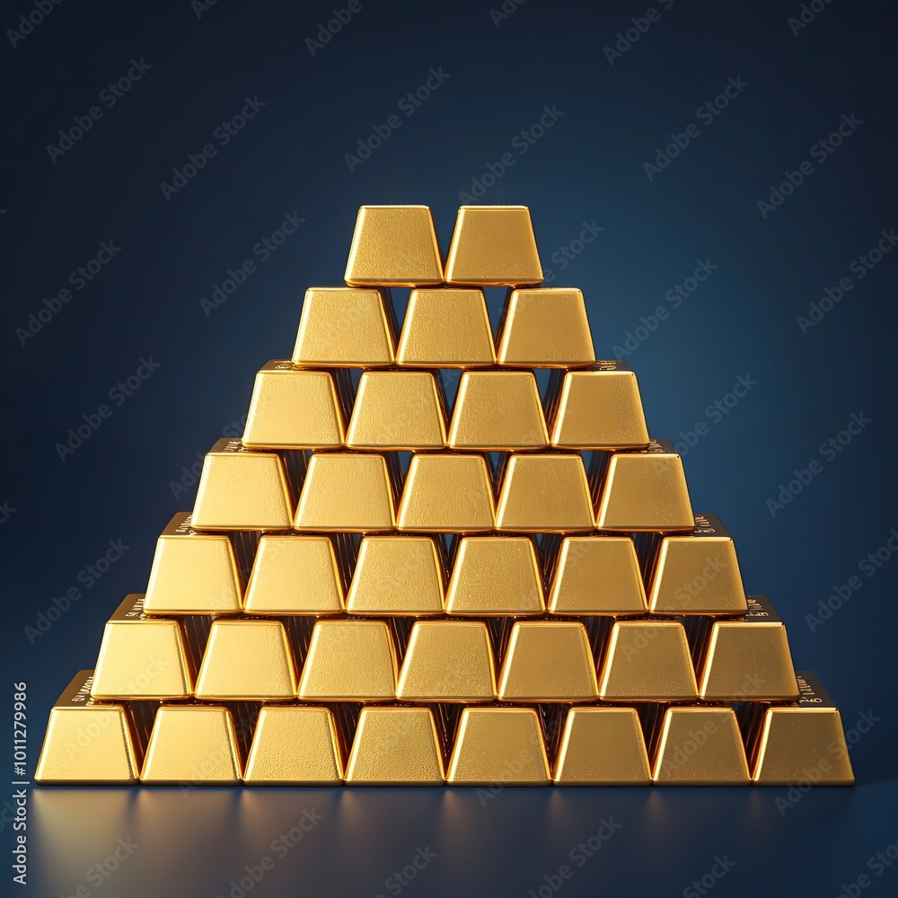 Stacks of gold bars forming a pyramid, representing wealth accumulation and investment. Stacks of gold bars forming a pyramid, representing wealth accumulation and investment.