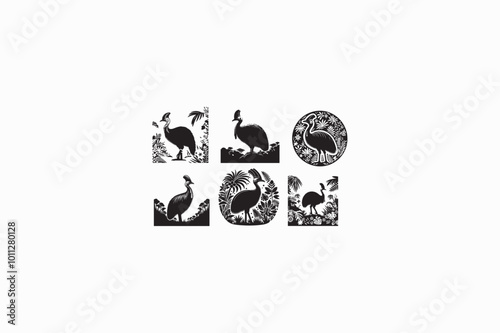 A  vector silhouette image Adobe illustrator of  Cassowarys..eps